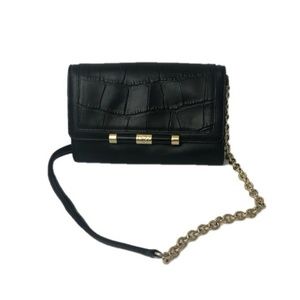 DVF Diane Von Furstenberg Mini Croc Embossed Black